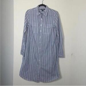 ✅Lands End Blue and White Striped Shirt Dress Classic Business Office